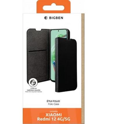 Bigben Connected, Hoesje geschikt voor Redmi 12 4G / 5G - Folio Wallet met Kaarthouder & Standaard, Zwart