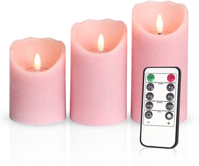 Meisterhome – 3 x Led Stompkaars Rustiek - Licht Roze – Stompkaars Echte wax – Led kaarsen - 10 / 12.5 / 15 cm Hoog - Met afstandsbediening – Timer 2/4/6/8 uur - Dimbaar