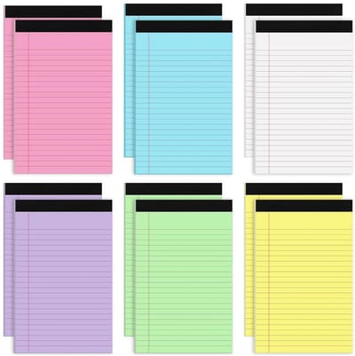 12 Pack Gekleurde Legale Pads 5x8 Inch - Gelinieerd Schrijfblokken met 360 Vellen voor School en Kantoor