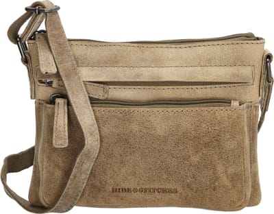 Hide & Stitches Idaho Crossbody Schoudertas - 100% Leder - Leren Dames Tas - Donkerzand