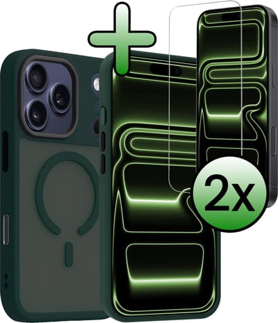 Hoesje Met 2x Screenprotector - Geschikt voor Apple iPhone 17 Pro - Magsafe Compatible - Sterk & Shockproof - Back Cover - Shock Proof Case - Telefoon Hoes - Donkergroen