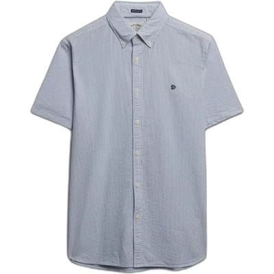 Superdry Classic Seersucker Overhemd Met Korte Mouwen Blauw S Man