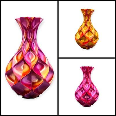 Layerzz - Vaas Wave Elegance - 3-D print - voor droogbloemen en zijdebloemen - modern - kleurrijk - Goud paars roze