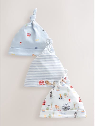Next - Jongens - Set van 3 London babymutsjes met strik - Blauw