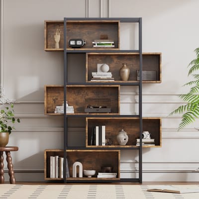 Boekenkast - 5 Niveaus - Opbergrek met Planken - Industrieel Design - MDF en Staal - Zwart en Bruin