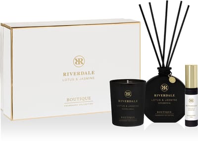 Riverdale - Geschenkset - Lotus & Jasmine - Medium - Wit - Geurstokjes, geurkaars en huisparfum