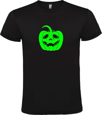 Zwart T-Shirt met “ Halloween Pompoen “ afbeelding Neon Groen Size XS