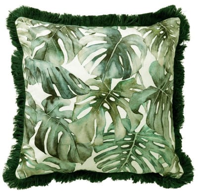 Dutch Decor FAUNA - sierkussen 45x45 cm - botanische print - franjes - Chive - groen - Inclusief binnenkussen