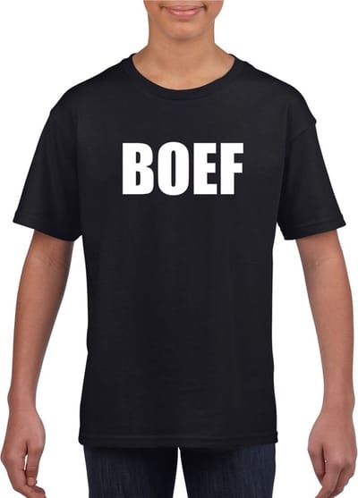 Bellatio Decorations Verkleedkleding T-shirt voor kinderen - zwart - BOEF - Carnaval / themafeest 110/116
