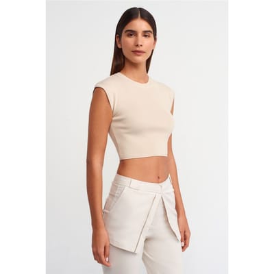 Dames Mouwloze Geribbelde Crop T-shirt