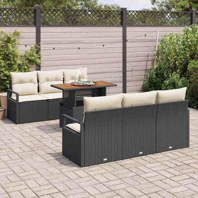 vidaXL - Tuinbank - Set - 7 - st - 6-Aantal - zitplaatsen - Zwart - en - crème