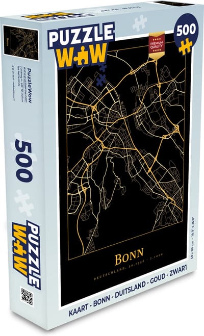 Puzzel Kaart - Bonn - Duitsland - Goud - Zwart - Legpuzzel - Puzzel 500 stukjes