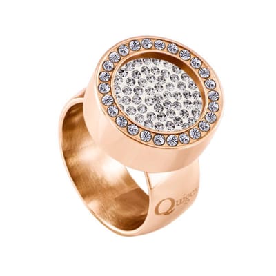 Quiges RVS Schroefsysteem Ring met Zirkonia Rosékleurig Glans 16mm met Verwisselbare Zirkonia Wit 12mm Mini Munt