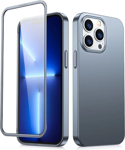 Joyroom - 360 - - 360 - Full - Case - case - cover - voor - iPhone - 13 - Pro - Max - achter- en - voorkant - + - gehard - glas - grijs - (JR-BP928 - aanslag)