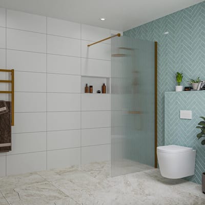 FugaFlow Eccelente Vetro inloopdouche badkamer - 90x200cm - ribbelglas - wandarm - geborsteld koper -