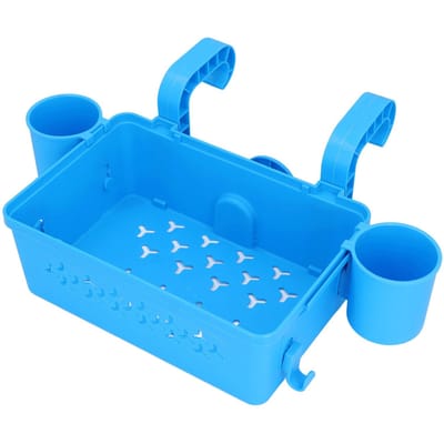 Opbergmand voor bij het zwembad met bekerhouder Verdikt plastic 22 lbs draagvermogen Hol zwembad blue