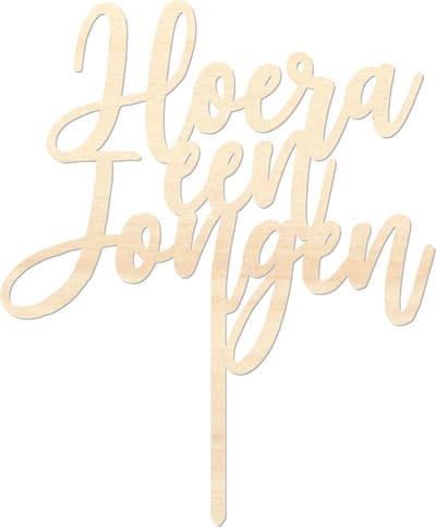 Houten caketopper / taarttopper - Hoera een Jongen - Taart / Cake topper op bestelling gemaakt