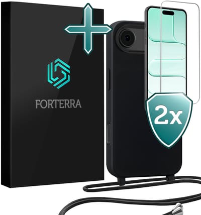 Hoesje Geschikt voor iPhone Air Case Siliconen Hoes Met Koord Met 2x Screenprotector - Hoes Geschikt voor iPhone Air Met Telefoonkoord Hoesje Backcover - Zwart