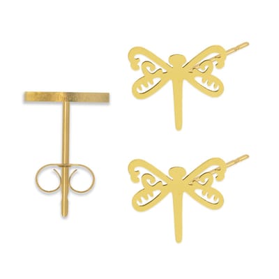 Cadeau Oorbellen met Libelle - Roestvrij Staal - Goudkleurig - Cadeau Sieraad op Kaartje - Pax Amare
