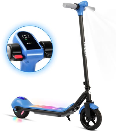 Elektrische kinderstep - Elektrische step voor kinderen, stadsstep, 14 km/u - 5-8 km/u, handrem - Veilig en leuk rijden voor kinderen vanaf 6 jaar - Uitgerust met Bluetooth en gekleurde verlichting - Blauw