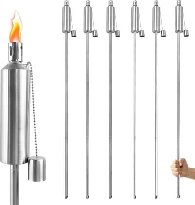 115 cm Olielantaarns voor Buitengebruik Roestvrijstalen Olielantaarns met 330 ml Hervulbare Olietank Brandduur Olielantaarns 6 uur Roestvrije Petroleumlamp voor Balkon, Tuin en Buiten NAIZY