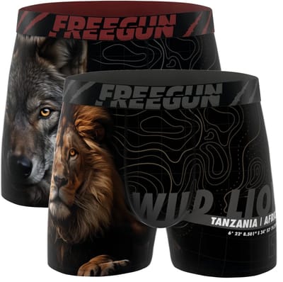 Freegun jongens boxershorts - microvezel - 2-pack - maat 164/176 - Wild foto leeuw/wolf
