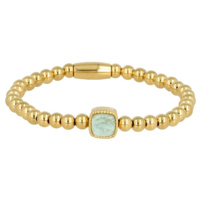 My Bendel - Goudkleurige Amazonite Edelstenen Damesarmband Elastisch - met Luxe Cadeauverpakking | Sieraden Voor Dames | Maat S