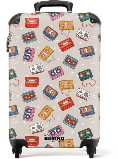 NoBoringSuitcases.com - Koffer - Retro disco cassettes patroon diverse kleuren - Past binnen 55x40x20 cm en 55x35x25 cm - Trolley handbagage - Valiezen met wieltjes volwassenen - Reiskoffer op wielen - Rolkoffer lichtgewicht