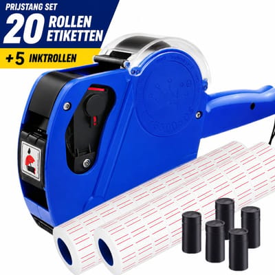 Compleet prijstang set - 20 rollen etiketten & 5 inktrollen – voor winkels, supermarkten en magazijnen