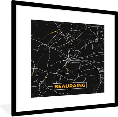 Fotolijst incl. Poster - Goud - Stadskaart - Beauraing - Kaart - Plattegrond - 40x40 cm - Posterlijst