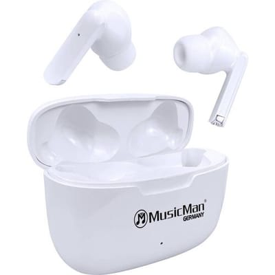 Music Man BT-X63 In Ear headset Bluetooth Stereo Wit Headset, Oplaadbox, Touchbesturing Telefoon