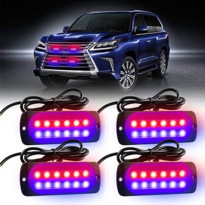 4x LED Stroboscoop Waarschuwingslichten Rood/Blauw Opbouwmontage 12-24V voor Vrachtwagen en Auto
