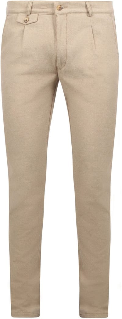Suitable Chino broek Pico Pleat Flanel Sand - Maat 54 - Heren - Mannen broeken