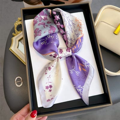 Luxe Bloemendruk Zijden Vierkante Sjaal Dames Zachte Satijnen Zakdoek Haarband Nekdoek Hoofddoek Dames Hoofdband Foulard Tas Lint One Size black