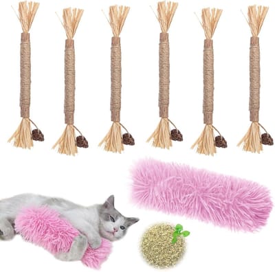 Allecto Plus - Kattengrassticks voor tandverzorging en speelplezier - Set van 6 stuks