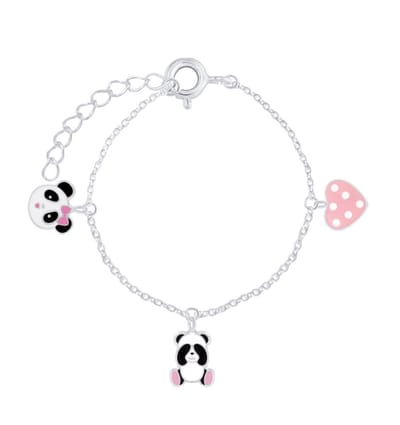 Zilveren Kinderarmband 'Panda's' met 3 bedels - 925 Zilver