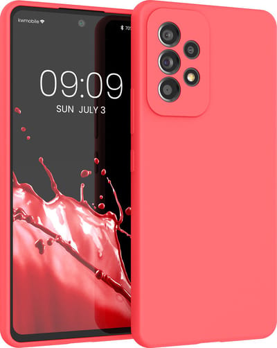 kwmobile telefoonhoesje geschikt voor Samsung Galaxy A53 5G - Hoesje met siliconen coating - Smartphone case in neon koraal