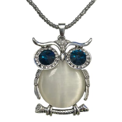 Fako Bijoux® - Ketting - Uil - XL - Kattenoog - 39x58mm - Zilverkleurig