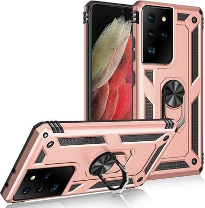 Anti-Shock Hybrid Ring Armor Hoesje Geschikt voor: Samsung Galaxy S21 Ultra 5G- rose goud