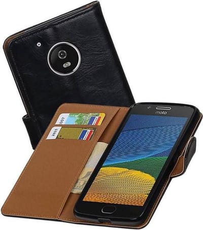 Zakelijke Book Case Telefoonhoesje Geschikt voor de Motorola Moto G5 - Portemonnee Hoesje - Pasjeshouder Wallet Case - Zwart
