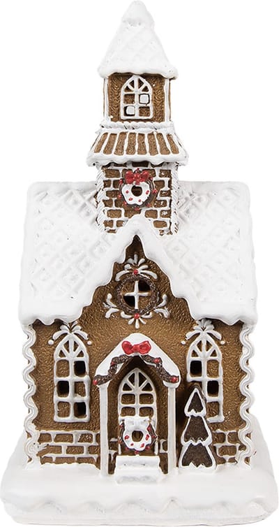 Clayre & Eef Gingerbread house met LED 13x11x25 cm Bruin Kunststof