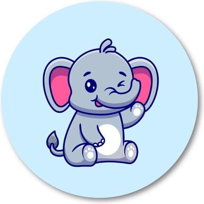 Schattige Zwaaiende Cartoon Olifant - Muurcirkel Forex 40cm - Wandcirkel voor binnen - Dieren - Kinderen - Kinderkamer