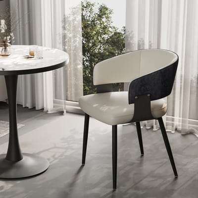 FATIVO Eetkamerstoelen - Eetkamerstoel - Modern Design Eettafelstoel - Microfiber Leer - Brede Zitting – Krokodillenstructuur - Comfortabele Keukenstoelen - zwart & crème