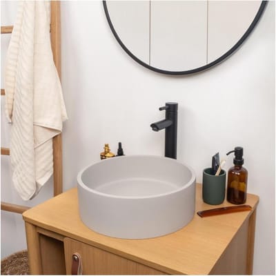 Ronde Opzetwastafel - Beton Wastafel - Badkamer Vernieuwen - Glad Lichtgrijs Beton - 36 x 36 cm - Grijs