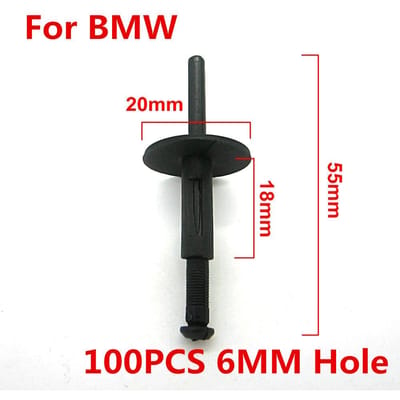 100 Stuks Auto Bumper Panel Trim Klinknagel Retainer Fastener Clips Voor BMW 6mm Gat Push black