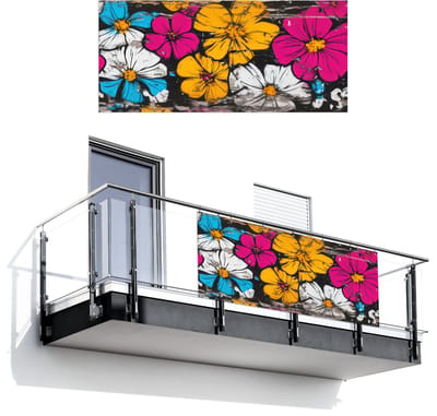 Balkonscherm 200x90 cm - Balkonposter Street Art - Bloemen - Mix - Balkon scherm decoratie - Balkonschermen - Balkondoek zonnescherm