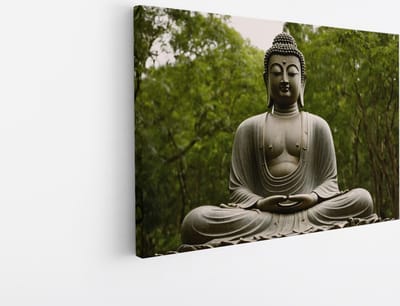 Saammp Canvas Schilderij - Boeddha Tussen De Bomen - 45x30 - Foto op canvas - Wanddecoratie - Muurdecoratie Woonkamer - Canvas schilderijen