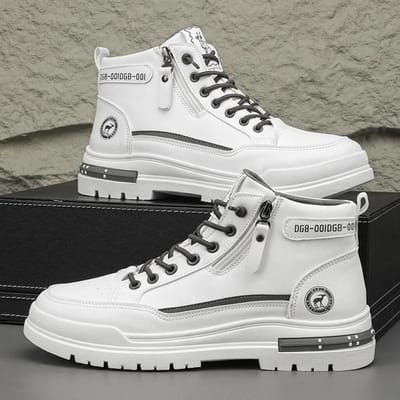 Herenlaarzen Luxe Hoge Heren Sneakers Mode Comfort Enkellaarsjes Outdoor Platform Heren Motorlaarzen Botas Para Hombre 39 white