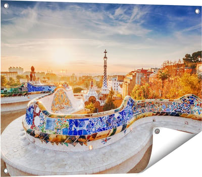 Gards Tuinposter Park G�ell in Barcelona - 80x60 cm - Tuindoek - Tuindecoratie - Wanddecoratie buiten - Tuinschilderij