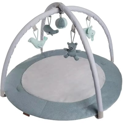 Baby's Only Rond baby speelkleed met boog - Baby gym - Playmat - Speelmat - Stonegreen/Mint/Wit - 87 cm - Gebreide figuurtjes
